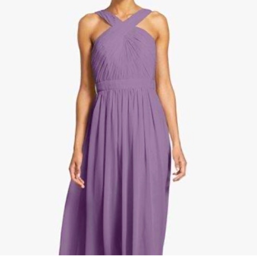 Monique Lhuillier Crisscross Neck Chiffon Gown